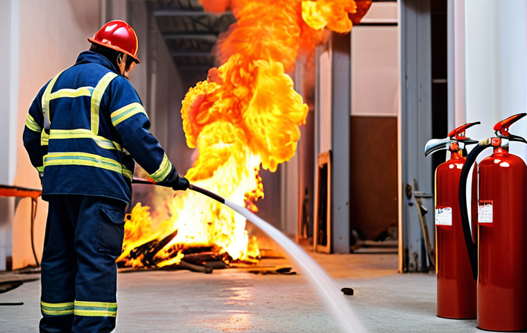 **Image:** A fire safety technician conducting a fire drill in a garment factory, with workers participating and fire extinguishers visible. Focus on the safety and training aspect.