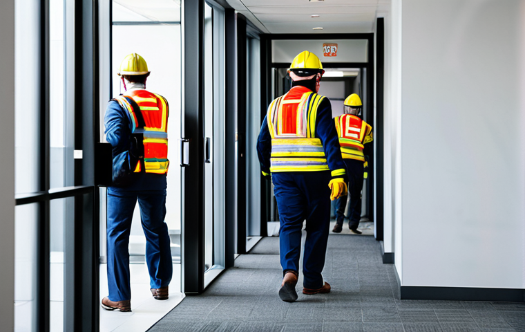 **

A diverse team of employees participating in a fire drill in a modern office building. They are fully clothed in professional attire, calmly exiting the building following emergency exit signs. Fire safety personnel in high-visibility vests are guiding them. The scene emphasizes orderly evacuation and preparedness. Safe for work, appropriate content, fully clothed, professional, family-friendly, perfect anatomy, correct proportions, natural pose.

**