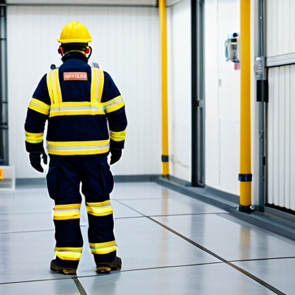 **

A modern factory interior, showcasing workers participating in a fire safety training drill.  They are fully clothed in appropriate attire, practicing evacuation procedures. Fire extinguishers and safety signs are visible.  The scene emphasizes preparedness and awareness.  "Safe for work", "appropriate content", "fully clothed", "professional", "family-friendly", perfect anatomy, natural proportions, high quality.

**