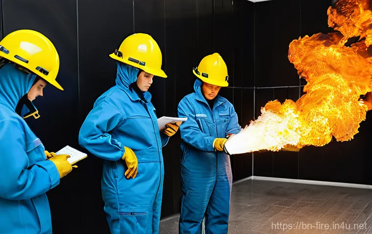 화재안전관리기술자의 경력 개발 로드맵 - **Prompt:** A focused and diligent male fire safety engineer, wearing a professional, dark blue unif...