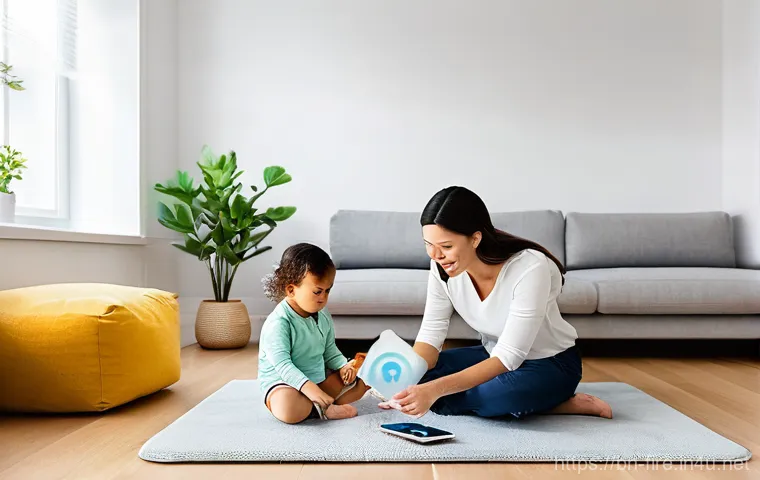 화재안전관리 실무와 관련된 최신 기술 - **Prompt 1: "Smart Home Fire Safety Monitoring"**
    A bright, well-lit modern living room with a f...