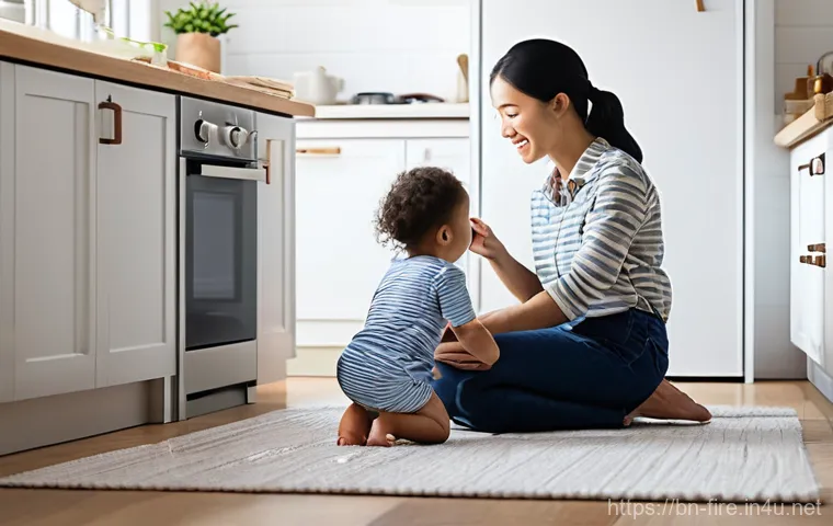 화재안전관리 실무와 관련된 최신 법령 요약 - **Prompt 1: Family Fire Safety Check at Home**
    A bright, well-lit indoor scene depicting a famil...