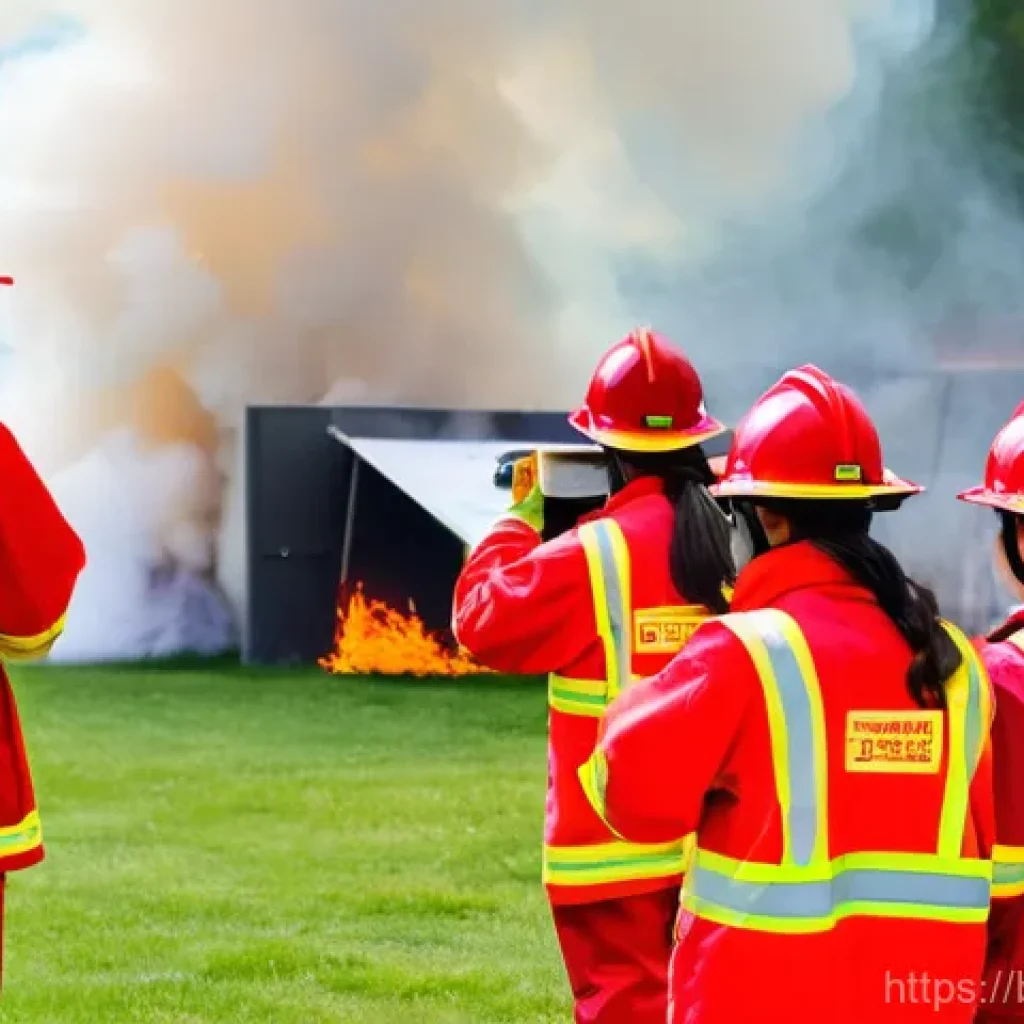 화재안전관리 기술자의 자격증 취득 전략 - **Prompt:** A diverse group of young adults, dressed in clean, practical training uniforms with "Fir...