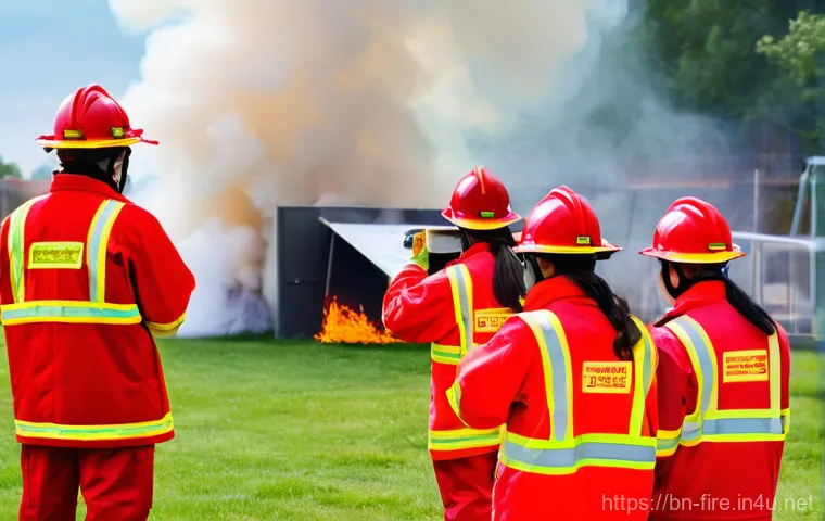 화재안전관리 기술자의 자격증 취득 전략 - **Prompt:** A diverse group of young adults, dressed in clean, practical training uniforms with "Fir...