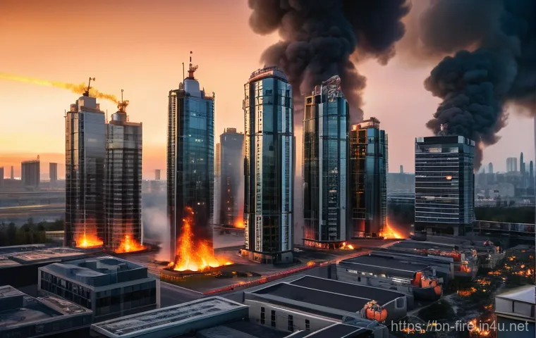 화재안전관리 직무에서의 성과 분석 및 개선 - Image Prompt 1: "Advanced Firefighting Technology in Urban Environment"**