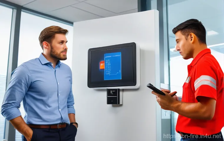 화재안전관리 업무 보고서 작성 가이드 - **Prompt 1: Diligent Fire Safety Inspection in an Industrial Setting**
    "A wide-angle, realistic ...