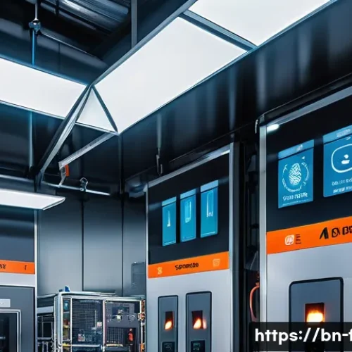 화재안전관리 직무에서의 성과 평가 전략 - A high-tech industrial factory interior scene showing smart fire safety sensors and IoT devices inst...