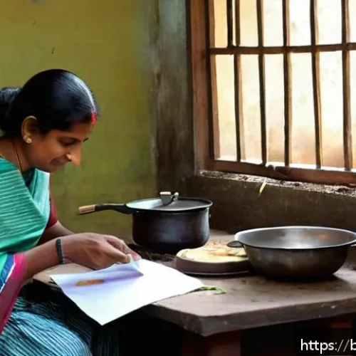 화재안전관리 실무에서의 문제 해결 전략 - A detailed domestic kitchen scene in a Bengali household, showing a woman cooking safely with a gas ...