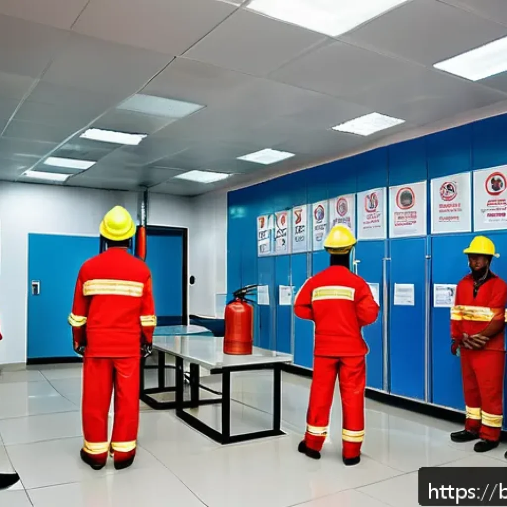 화재안전관리기술자 관련 필수 법령 요약 - A detailed scene inside a modern Bangladeshi industrial workplace showcasing comprehensive fire safe...