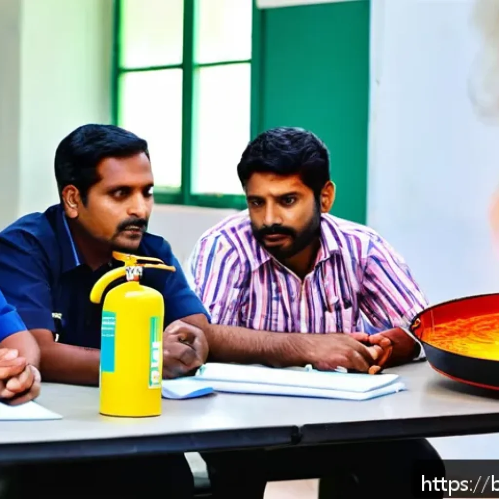 화재안전관리자 교육 과정 및 일정 안내 - A detailed classroom scene of a Bengali fire safety training session, showing a diverse group of adu...