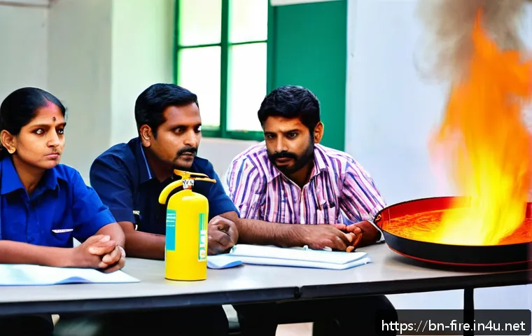 화재안전관리자 교육 과정 및 일정 안내 - A detailed classroom scene of a Bengali fire safety training session, showing a diverse group of adu...