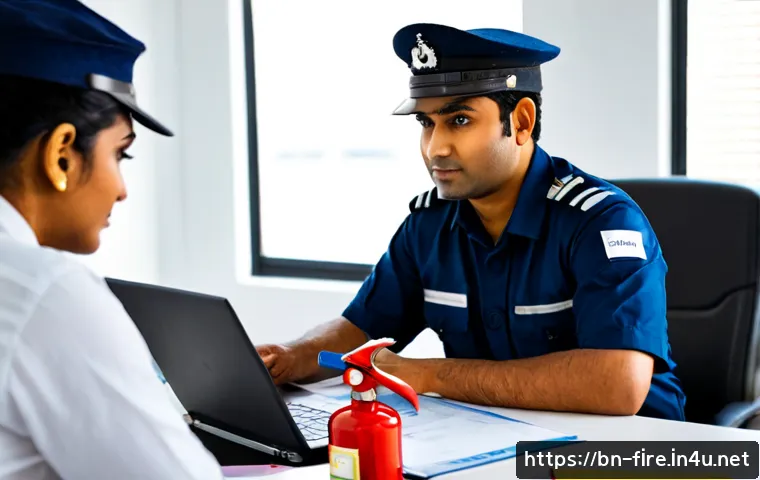 화재안전관리 직무에서의 연봉 협상 팁 - Photorealistic fire safety manager in a neat modern office, a confident South Asian professional in ...